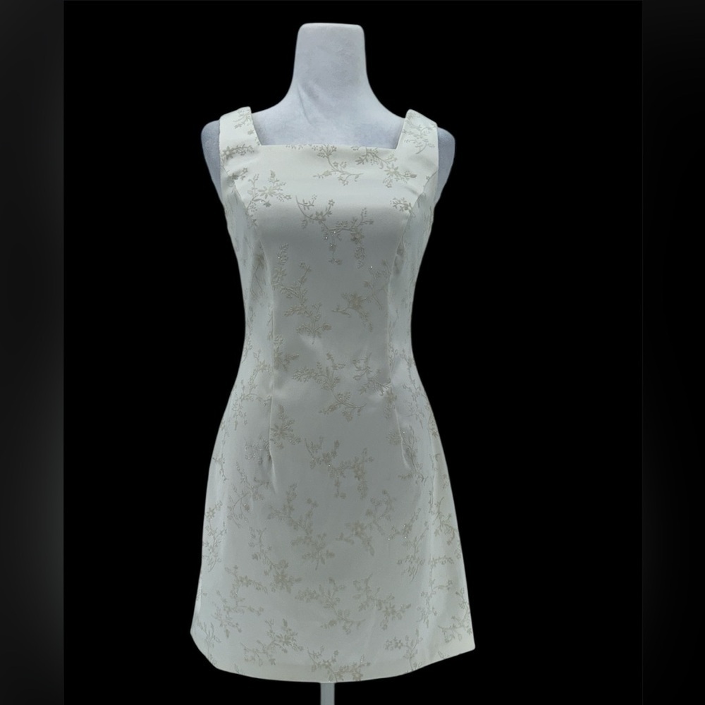 Jodi Kristopher Vintage Ivory Floral Cocktail Mini Dress Size 3/4 XS - Picture 3 of 12